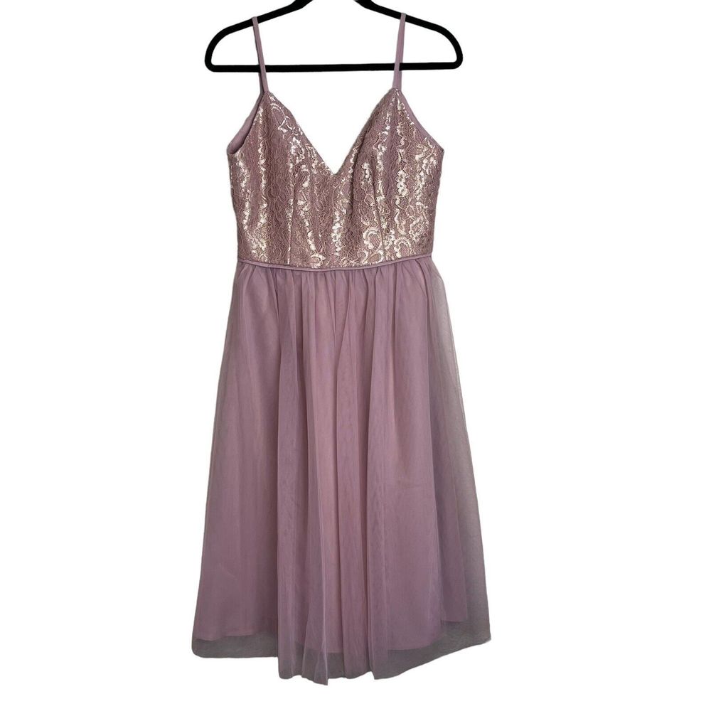 David’s Bridal NWT Metallic And Tulle Short Bridesmaid Dress Rose Gold Size 6